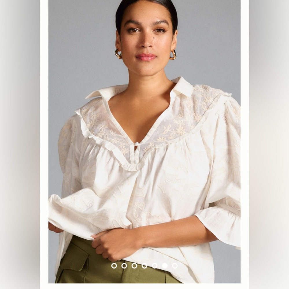 New Anthropologie Heirloom Swing Embroidered Blouse- Ivory